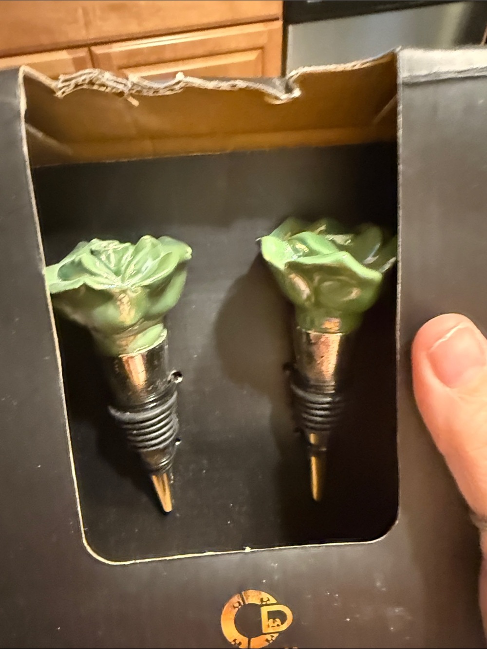 Gorgeous set of Green Rose Wine Stoppers new in box